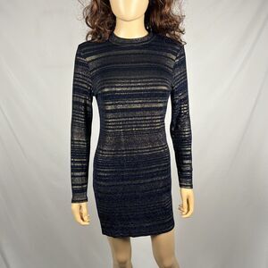 NEW Topshop Women Navy Metallic Long Sleeve Bodycon Dress 8 Petite 8P Party